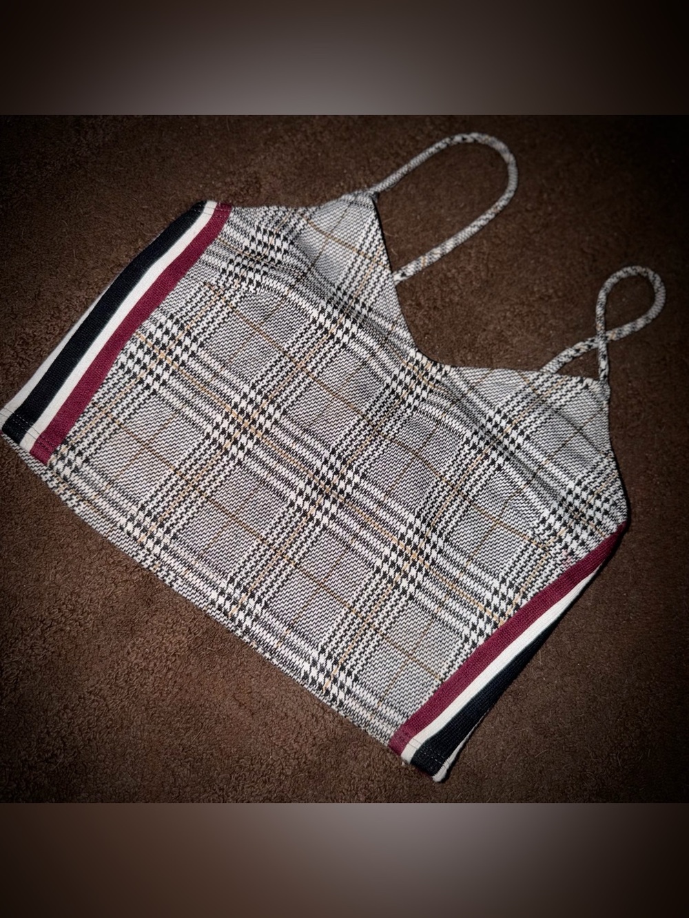 GUESS Factory Kaya Stripe Plaid Camisole Crop Top